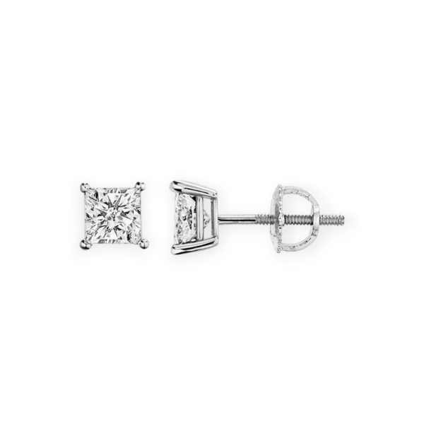 1.00 CTW 14K Solid Gold Princess Cut Lab Grown Diamonds Earrings Stud Screw Back