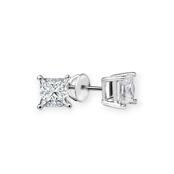 1.50 CTW 14K Solid Gold Princess Cut Lab Grown Diamonds Earrings Stud Screw Back